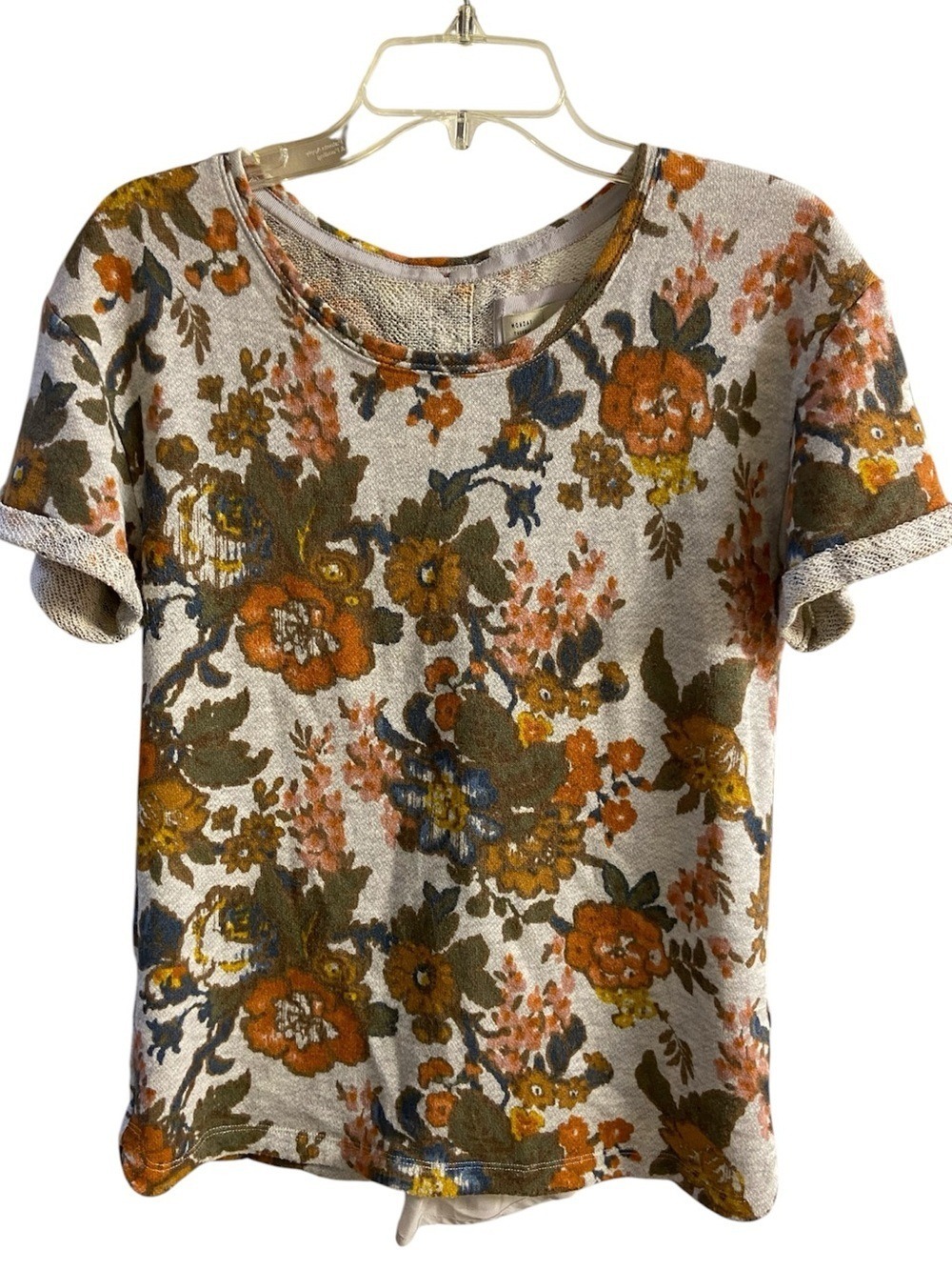 Saturday Sunday Anthropologie grey floral retro y2k short sleeve top Medium - Picture 1 of 8